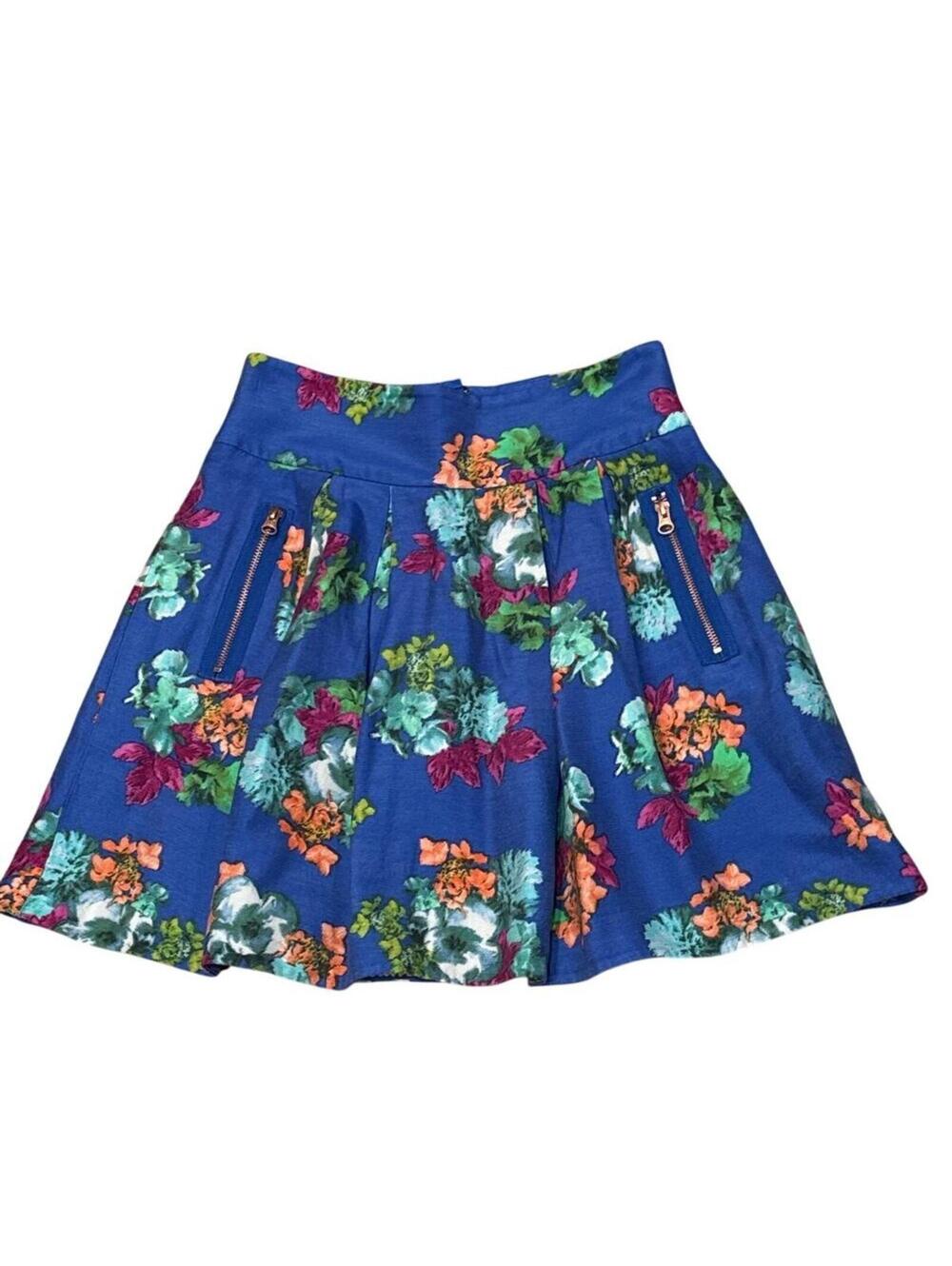 Anthropologie Maeve Silk Mini Skirt Garden Days 4 Blue floral fairy summer party - Picture 2 of 8